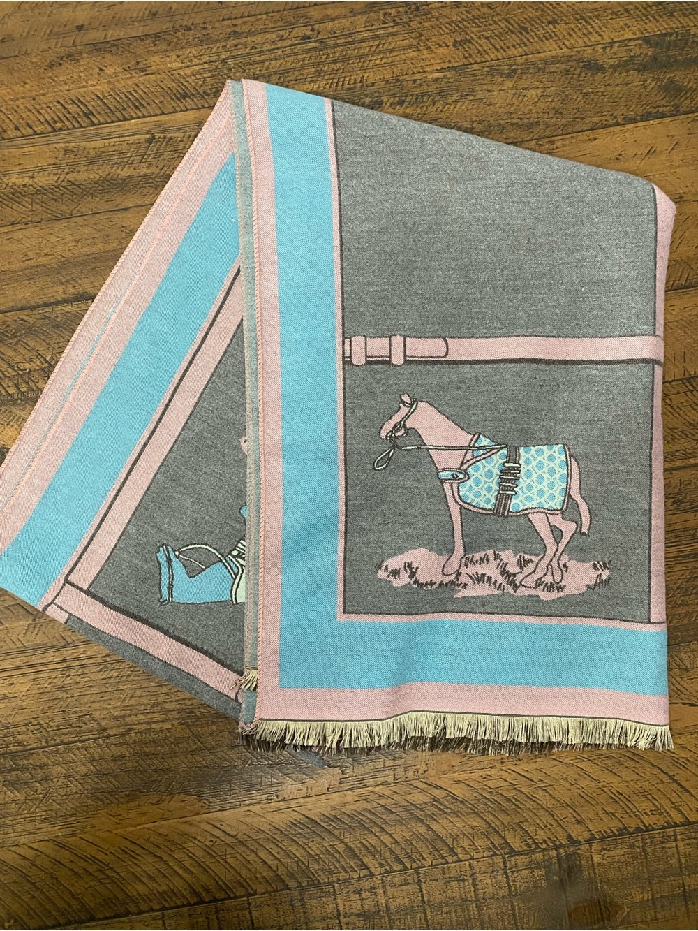 Light Blue and Pink Horse Motif Scarf Wrap